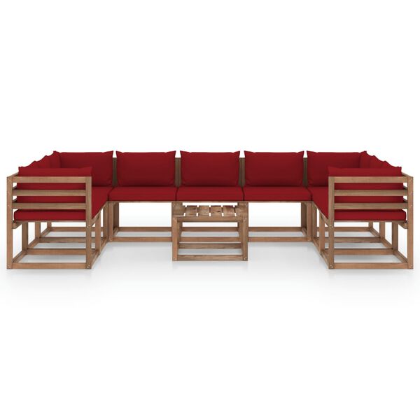 vidaXL Salon de jardin 10 pcs avec coussins rouge bordeaux