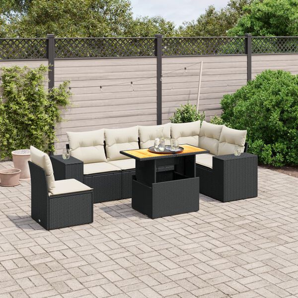 vidaXL Salon de jardin 7 pcs avec coussins noir r&eacute;sine tress&eacute;e