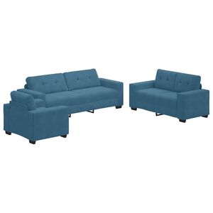 vidaXL Ensemble de Canap&eacute;s 3 pc Bleu Velours
