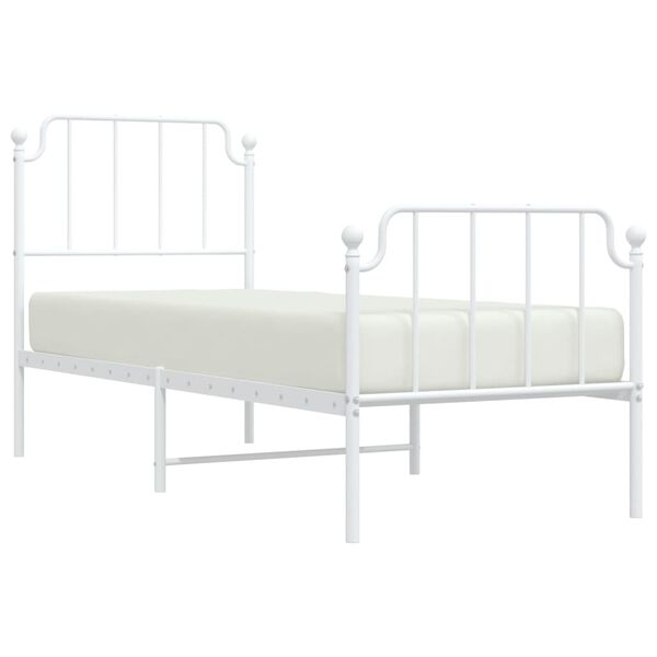vidaXL Cadre de lit m&eacute;tal sans matelas avec pied de lit blanc 75x190cm