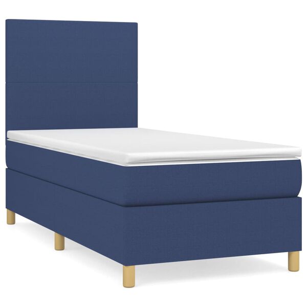 vidaXL Sommier &agrave; lattes de lit avec matelas Bleu 100x200 cm Tissu