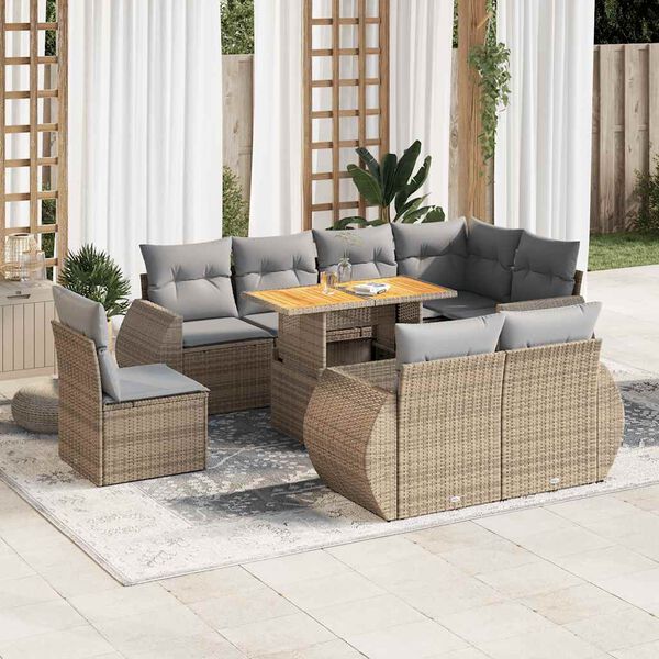 vidaXL Salon de jardin avec coussins 9 pcs beige résine tressée