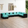 vidaXL Salon de jardin 8 pcs avec coussins R&eacute;sine tress&eacute;e Noir