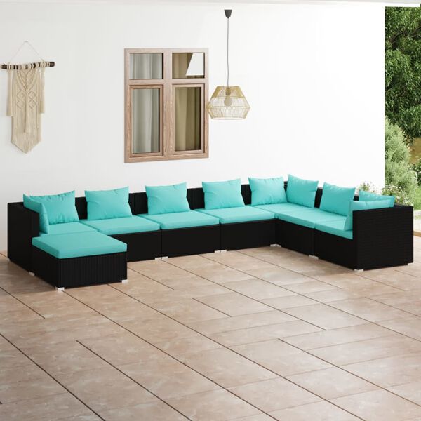 vidaXL Salon de jardin 8 pcs avec coussins R&eacute;sine tress&eacute;e Noir