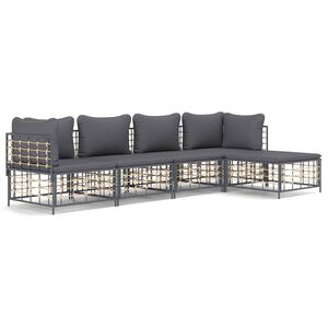 vidaXL Salon de jardin 5 pcs avec coussins anthracite résine tressée