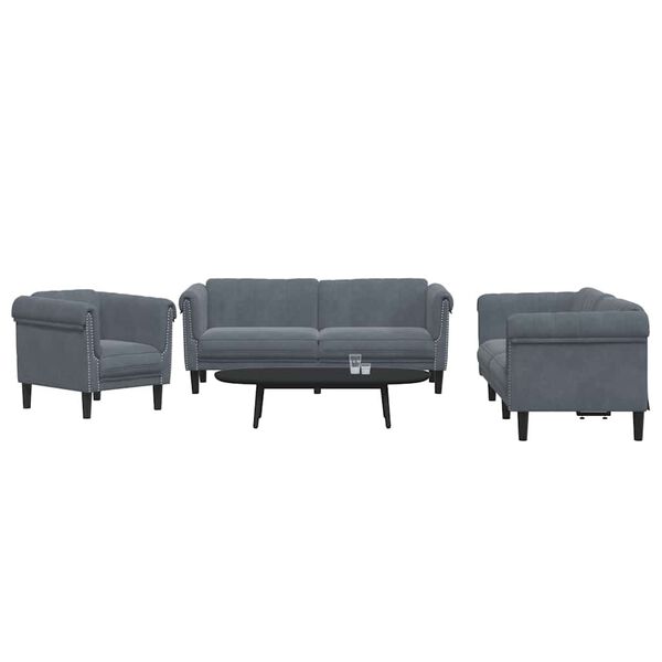 vidaXL Ensemble de canap&eacute;s 3 pcs gris fonc&eacute; velours