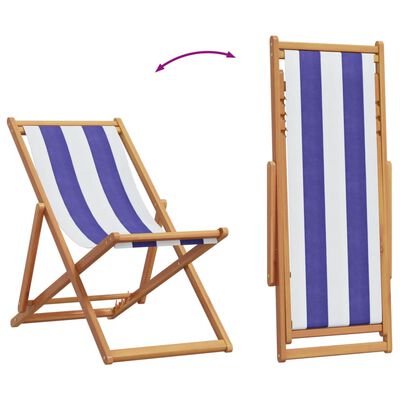 vidaXL Chaise de plage pliable bleu et blanc bois d'eucalyptus/tissu