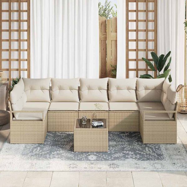 vidaXL Ensemble de canap&eacute; de jardin avec coussin 8 pcs Beige et cr&egrave;me