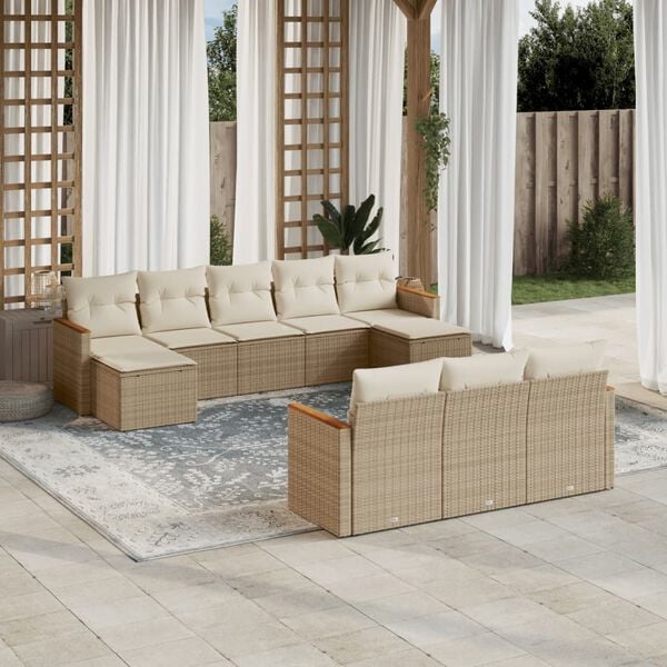 vidaXL Salon de jardin avec coussins 10 pcs beige r&eacute;sine tress&eacute;e