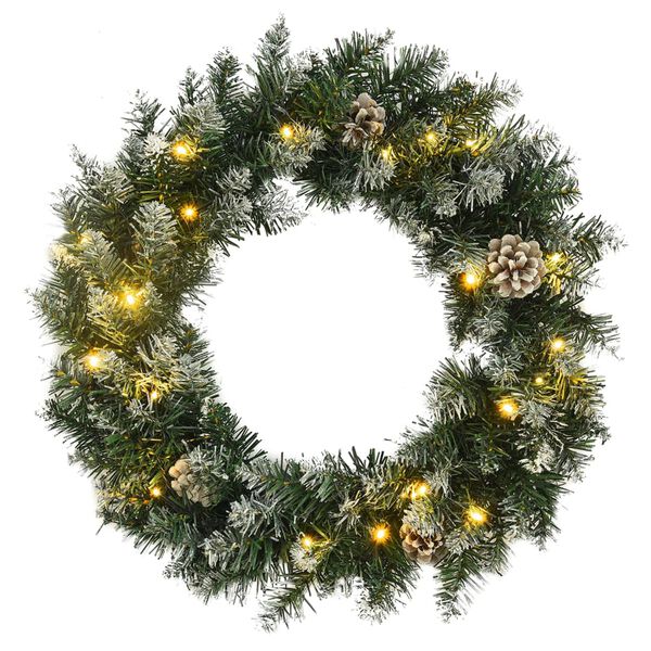 vidaXL Couronne de No&euml;l avec lumi&egrave;res LED Vert 45 cm PVC