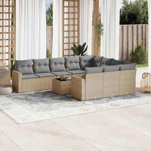 vidaXL Salon de jardin 11 pcs avec coussins beige r&eacute;sine tress&eacute;e