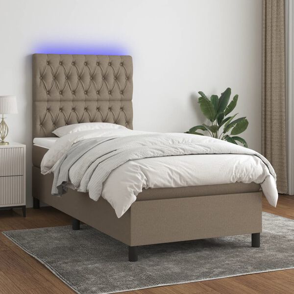 vidaXL Sommier &agrave; lattes de lit et matelas et LED Taupe 80x200cm Tissu