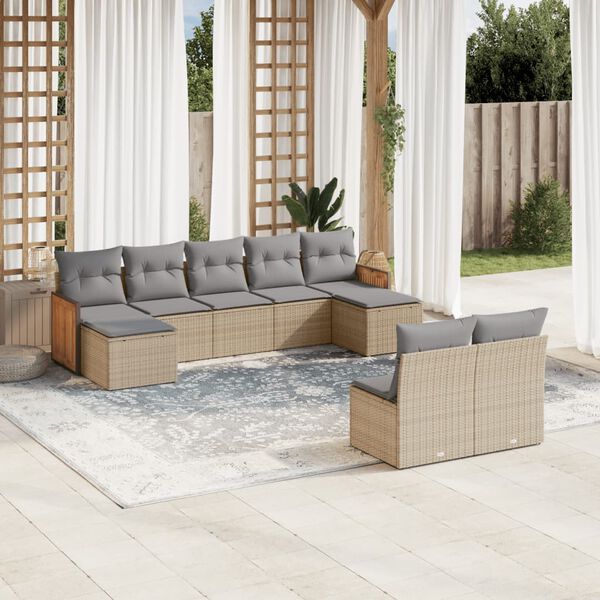 vidaXL Salon de jardin avec coussins 9 pcs beige r&eacute;sine tress&eacute;e