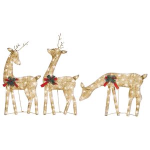 vidaXL Famille de rennes de No&euml;l 270x7x90 cm Dor&eacute; Blanc chaud Maille