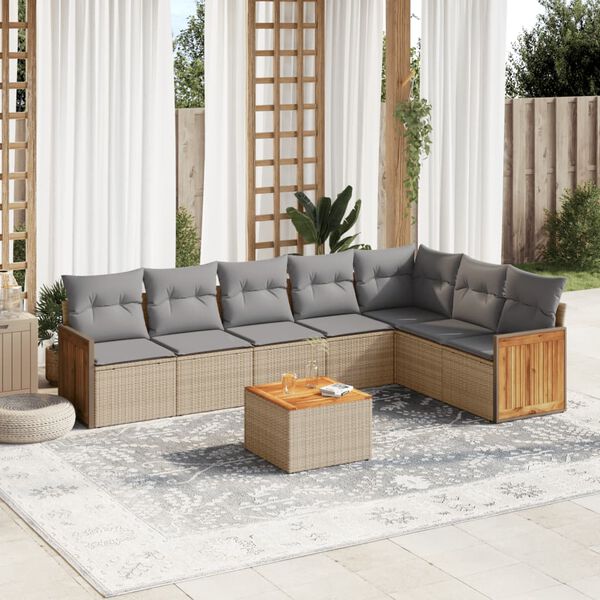 vidaXL Salon de jardin avec coussins 8 pcs beige r&eacute;sine tress&eacute;e