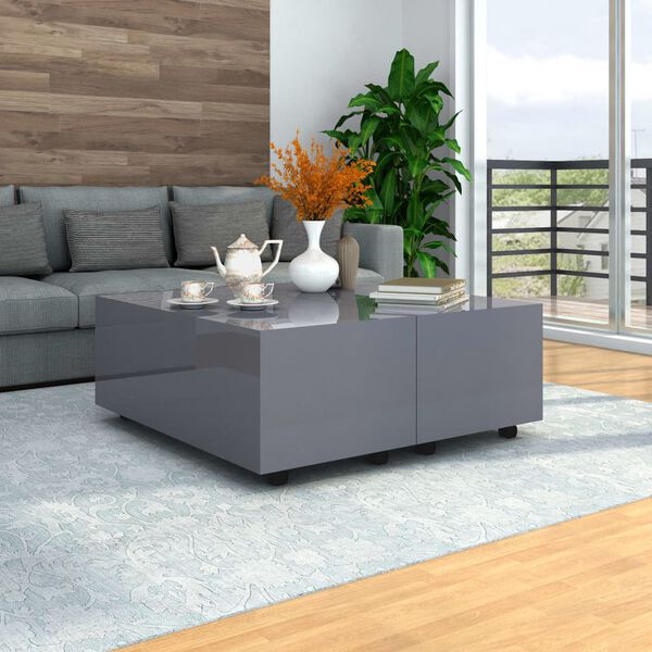 vidaXL Table basse Gris brillant 100x100x35 cm