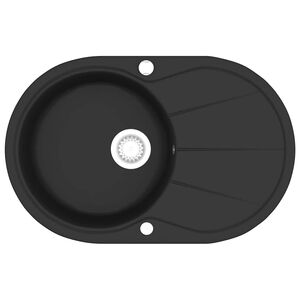vidaXL &Eacute;vier de cuisine en granit Bac unique Ovale Noir