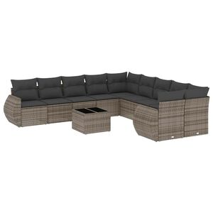 vidaXL Salon de jardin 11 pcs avec coussins gris clair r&eacute;sine tress&eacute;e
