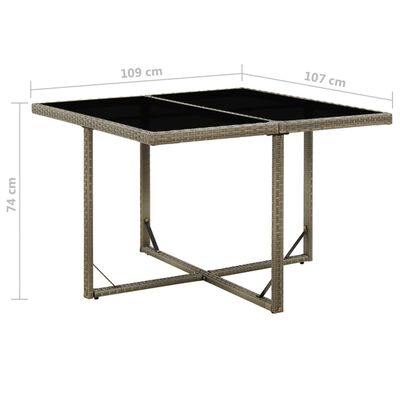 vidaXL Table de jardin Gris 109x107x74 cm Résine tressée et verre