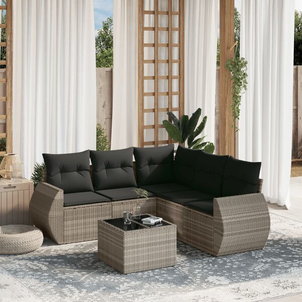 vidaXL Salon de jardin 6 pcs avec coussins gris clair r&eacute;sine tress&eacute;e