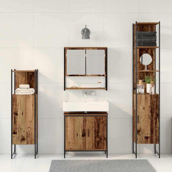 vidaXL Ensemble de mobilier de salle de bain avec porte 4 pcs Marron