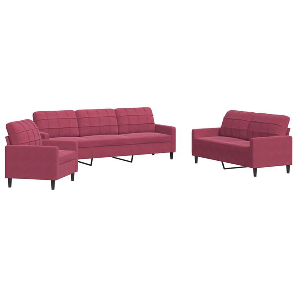 vidaXL Ensemble de canap&eacute;s 3 pcs avec coussins Rouge bordeaux Velours
