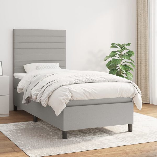 vidaXL Sommier &agrave; lattes de lit avec matelas Gris clair 100x200cm Tissu