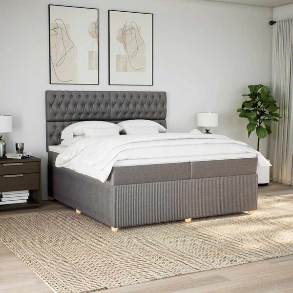 vidaXL Sommier &agrave; lattes de lit avec matelas Taupe 200x200 cm Tissu