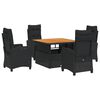vidaXL Ensemble &agrave; manger de jardin coussins 5pcs Noir R&eacute;sine tress&eacute;e