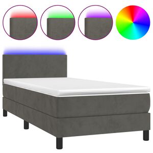vidaXL Sommier &agrave; lattes de lit avec matelas et LED Gris fonc&eacute; 90x200cm