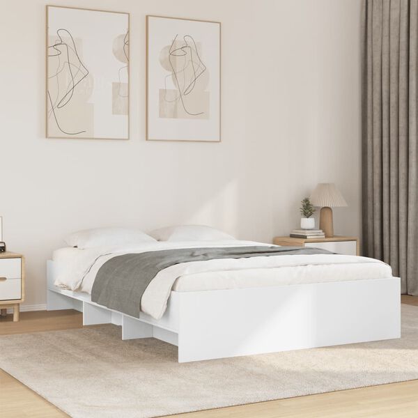 vidaXL Cadre de lit sans matelas blanc 135x190 cm bois d'ing&eacute;nierie