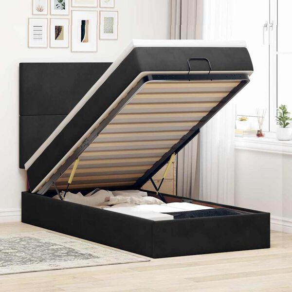 VidaXL Cadre de lit ottoman avec matelas noir 100x200cm velours
