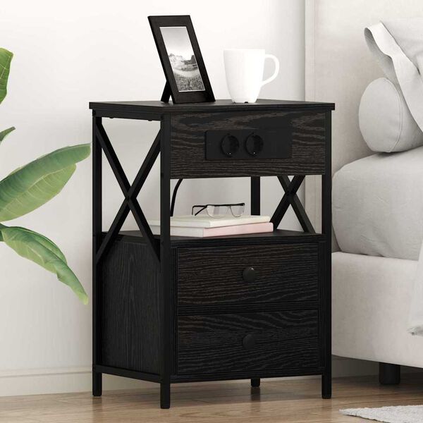 vidaXL Cabinet de chevet avec tiroir 2 pcs Ch&ecirc;ne noir 40 x 31 x 60 cm