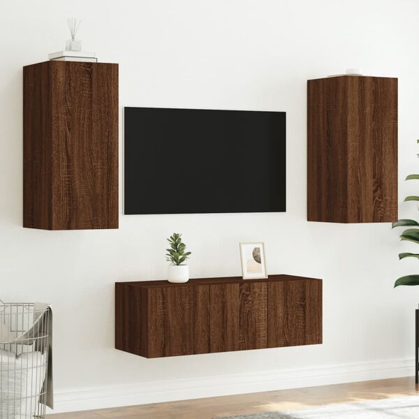 vidaXL Unit&eacute;s murales TV avec LED 4 pcs ch&ecirc;ne marron bois d'ing&eacute;nierie
