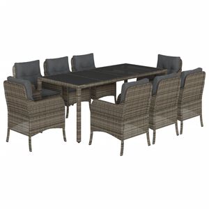 vidaXL Ensemble &agrave; manger de jardin 9 pcs coussins gris r&eacute;sine tress&eacute;e