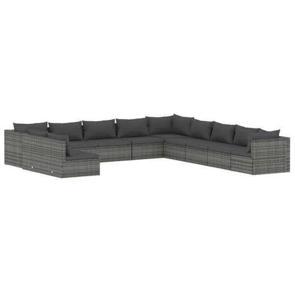 vidaXL Salon de jardin 11 pcs avec coussins Gris R&eacute;sine tress&eacute;e