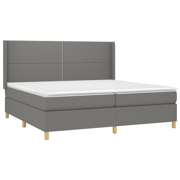 vidaXL Sommier &agrave; lattes de lit avec matelas Gris fonc&eacute; 200x200cm Tissu