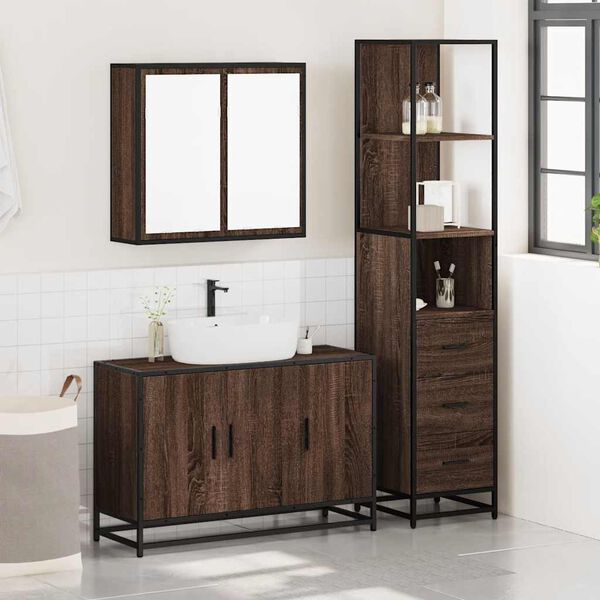 vidaXL Ensemble de meubles de salle de bain 3 pcs Ch&ecirc;ne marron