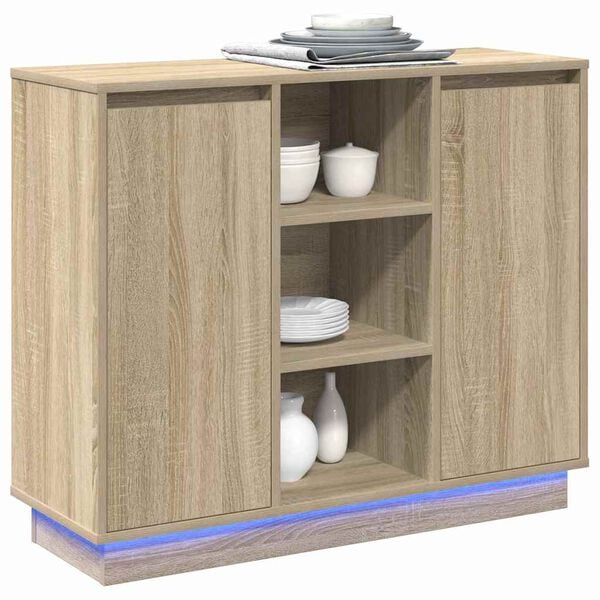 vidaXL Buffet LED Chêne Sonoma 90 x 32 x 75 cm Bois d'ingénierie