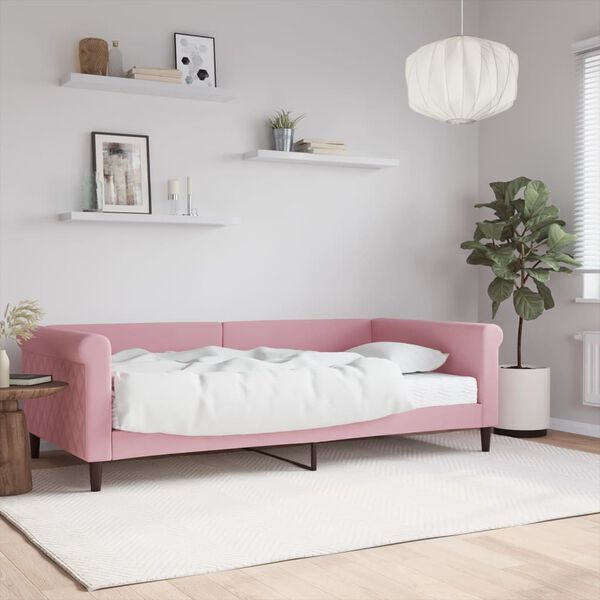 vidaXL Lit de jour avec matelas rose 100x200 cm velours