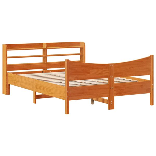 vidaXL Cadre de lit et t&ecirc;te de lit cire marron 135x190 cm bois de pin