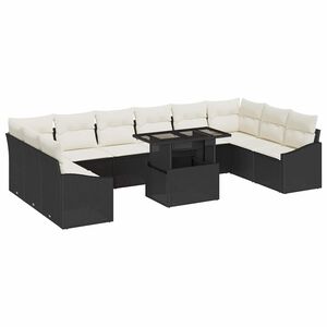 vidaXL Ensemble de Canap&eacute;s 11 pc Noir et Cr&egrave;me polyrotin