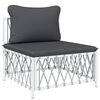 vidaXL Salon de jardin avec coussins 3 pcs blanc acier
