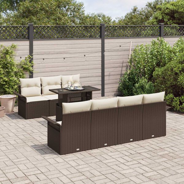 vidaXL Ensemble de canapé de jardin 8 pcs Marron polyrotin