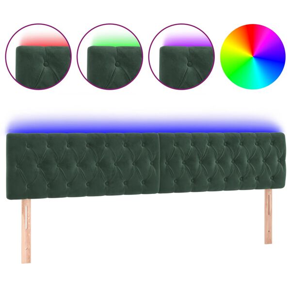 vidaXL T&ecirc;te de lit &agrave; LED Vert fonc&eacute; 180x7x78/88 cm Velours