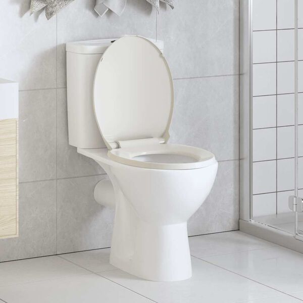 vidaXL Si&egrave;ge de toilette &agrave; fermeture en douceur Gris clair Ovale