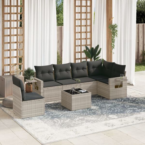 vidaXL Salon de jardin avec coussins 7 pcs gris clair r&eacute;sine tress&eacute;e
