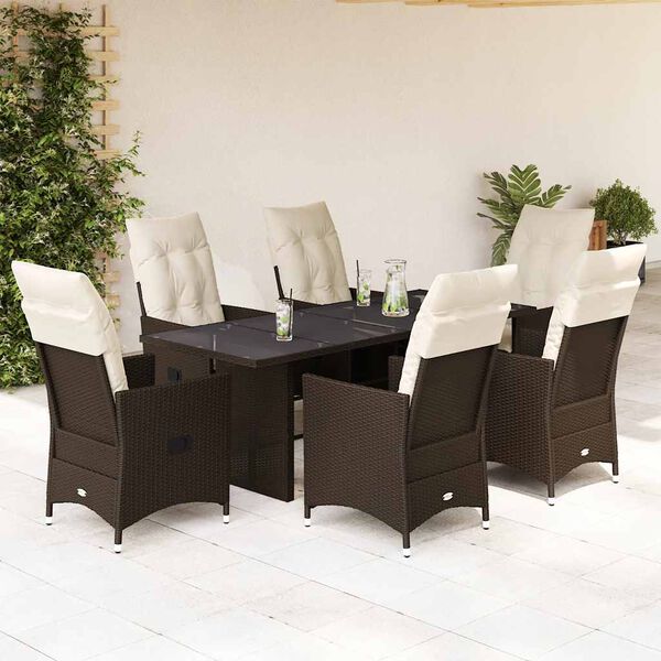 vidaXL Ensemble à manger de jardin et coussins 9 pcs marron poly rotin