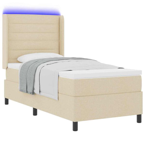 vidaXL Lit &agrave; ressort LED avec matelas Cr&egrave;me 90 x 200 cm tissu