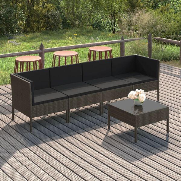 vidaXL Salon de jardin 5 pcs avec coussins r&eacute;sine tress&eacute;e gris